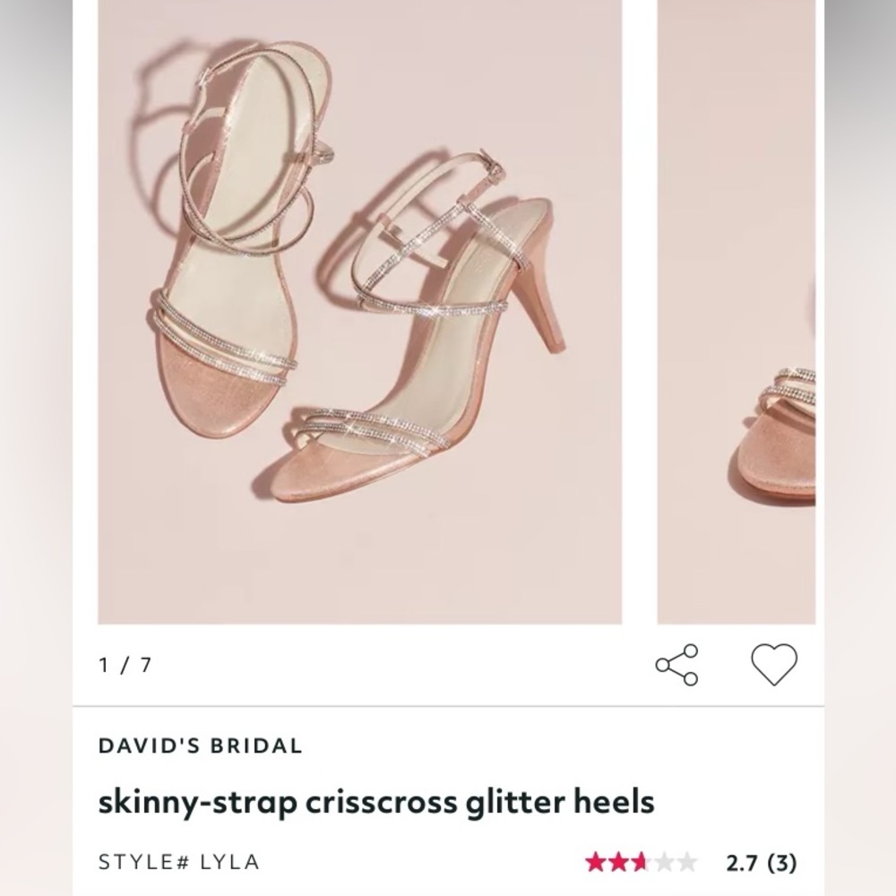 David’s bridal skinny strap crrisscross glitter heels
